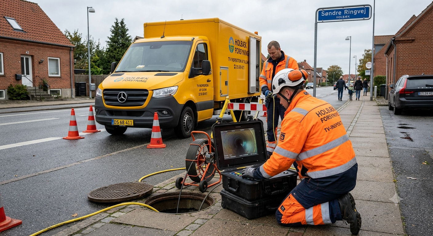 TV-inspektion af kloak i Holbæk — HD-kamera undersøger stikledning