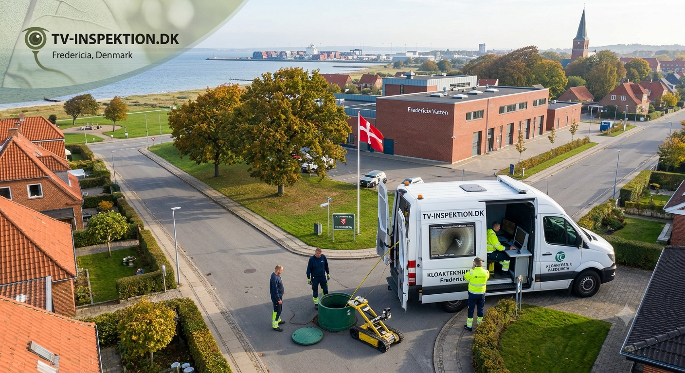 TV-inspektion af kloakrør i Fredericia — autoriseret kloakmester med kamera i havnebyen