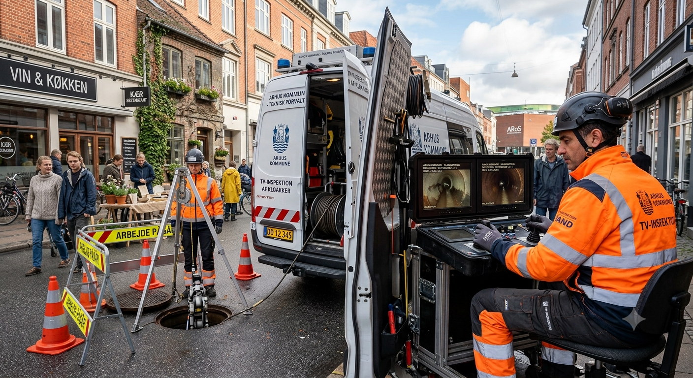 TV-inspektion af kloakrør i Aarhus — autoriseret kloakmester med kamera