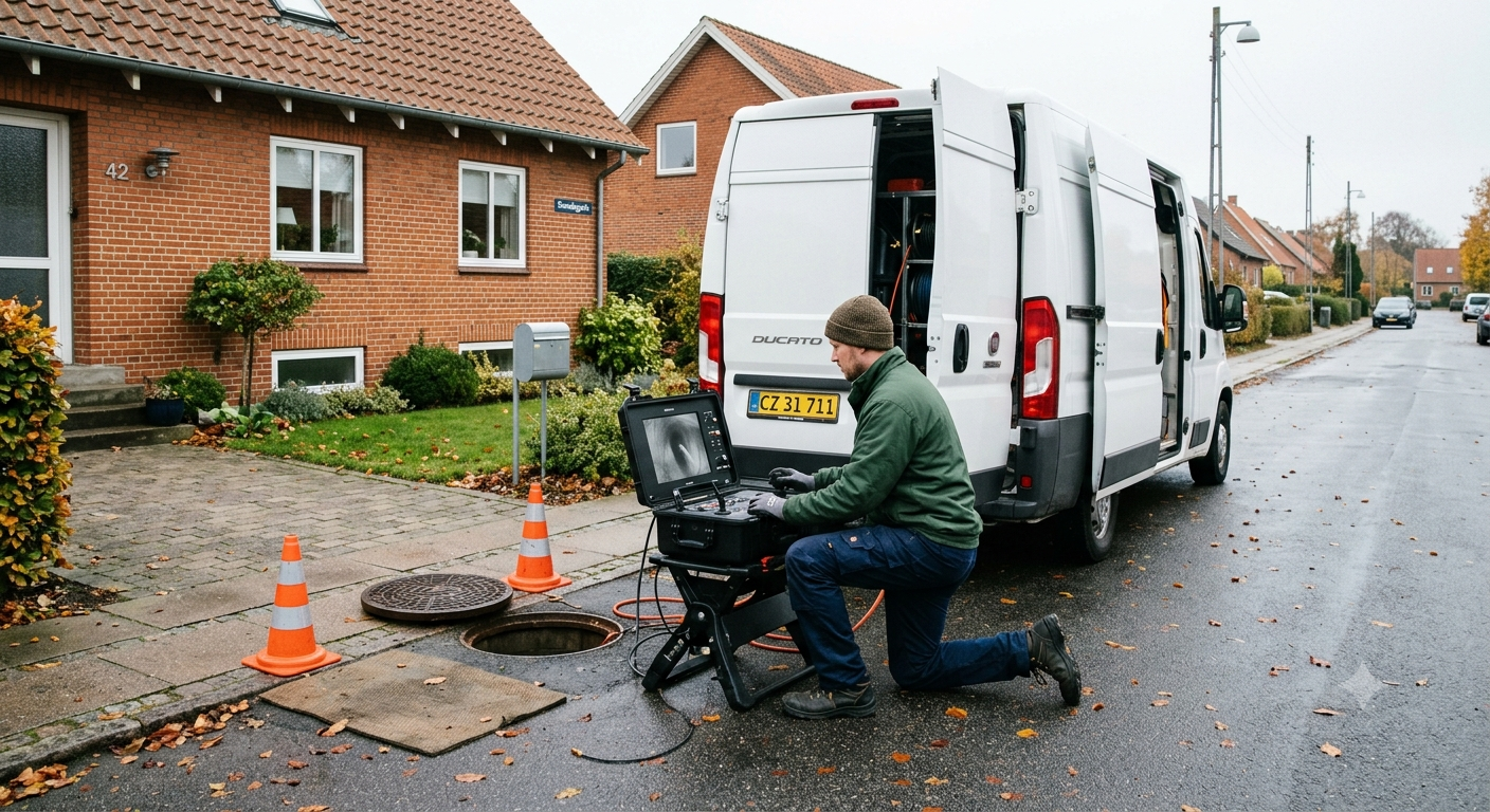 TV-inspektion af kloakrør i Randers — kamera undersøger betonrør fra 1960erne
