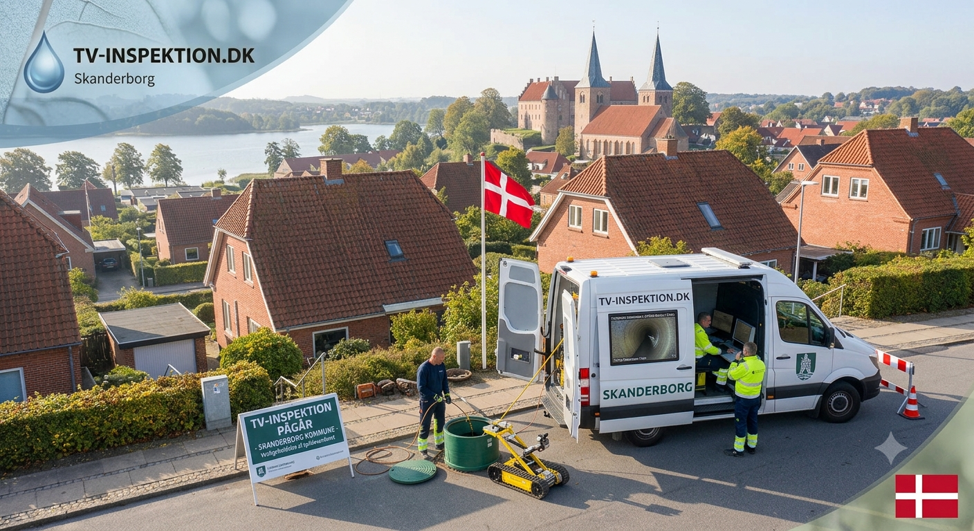 TV-inspektion af kloakrør i Skanderborg — autoriseret kloakmester med kamera i Søernes By