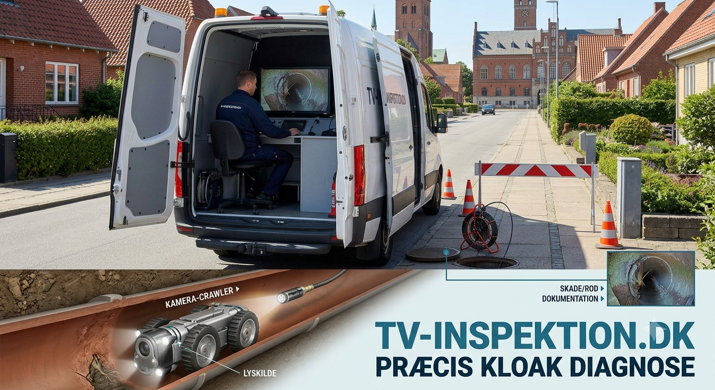 TV-inspektion af kloakrør — kamera inde i afløbsrør viser tilstanden live